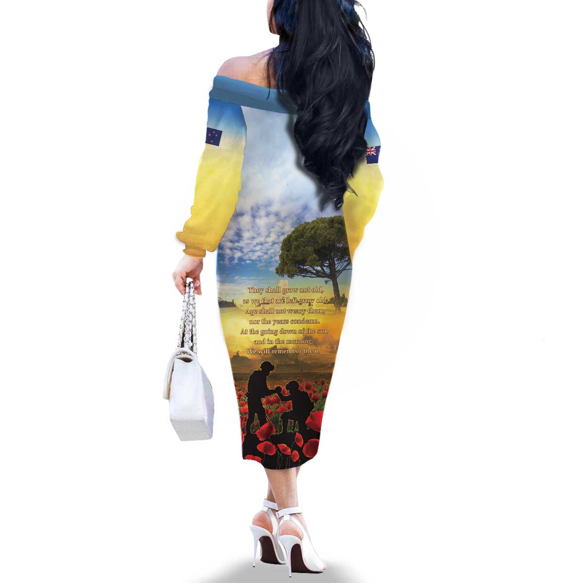 New Zealand ANZAC Day Family Matching Off The Shoulder Long Sleeve Dress and Hawaiian Shirt The Ode Remembrance And Poppy DT04 - Polynesian Pride