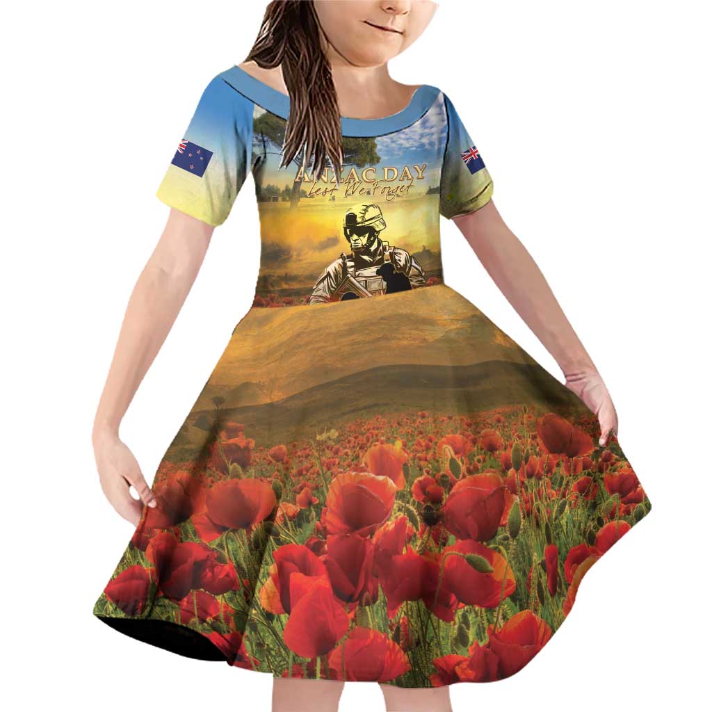 New Zealand ANZAC Day Family Matching Off Shoulder Short Dress and Hawaiian Shirt The Ode Remembrance And Poppy DT04 Daughter's Dress Yellow - Polynesian Pride