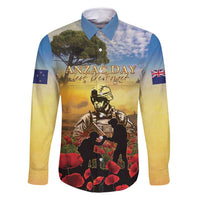 New Zealand ANZAC Day Family Matching Summer Maxi Dress and Hawaiian Shirt The Ode Remembrance And Poppy DT04 Dad's Shirt - Long Sleeve Yellow - Polynesian Pride