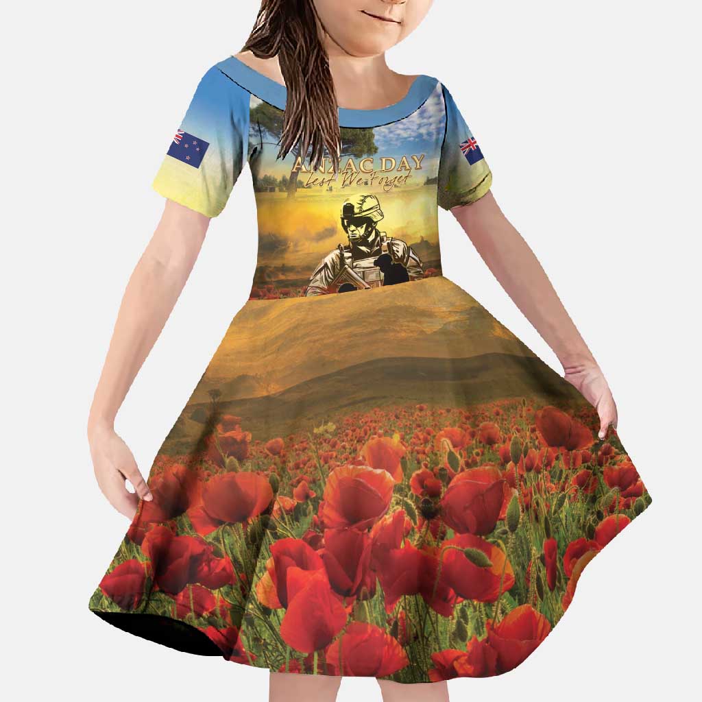 New Zealand ANZAC Day Family Matching Tank Maxi Dress and Hawaiian Shirt The Ode Remembrance And Poppy DT04 Daughter's Dress Yellow - Polynesian Pride