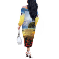 New Zealand ANZAC Day Off The Shoulder Long Sleeve Dress The Ode Remembrance And Poppy DT04 - Polynesian Pride