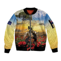 New Zealand ANZAC Day Sleeve Zip Bomber Jacket The Ode Remembrance And Poppy DT04 Unisex Yellow - Polynesian Pride
