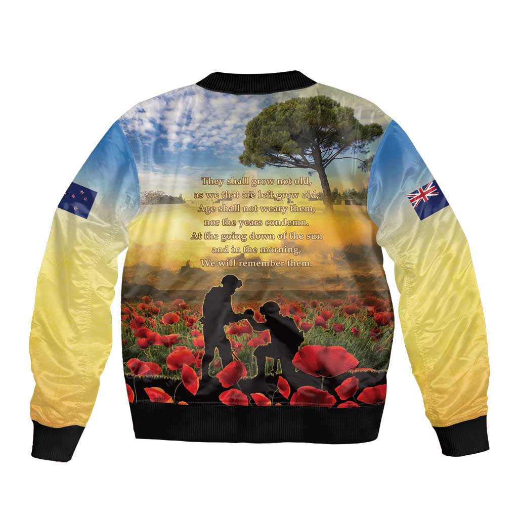 New Zealand ANZAC Day Sleeve Zip Bomber Jacket The Ode Remembrance And Poppy DT04 - Polynesian Pride