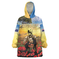 New Zealand ANZAC Day Wearable Blanket Hoodie The Ode Remembrance And Poppy DT04 One Size Yellow - Polynesian Pride