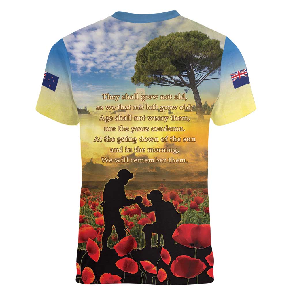 New Zealand ANZAC Day Women V-Neck T-Shirt The Ode Remembrance And Poppy DT04 - Polynesian Pride