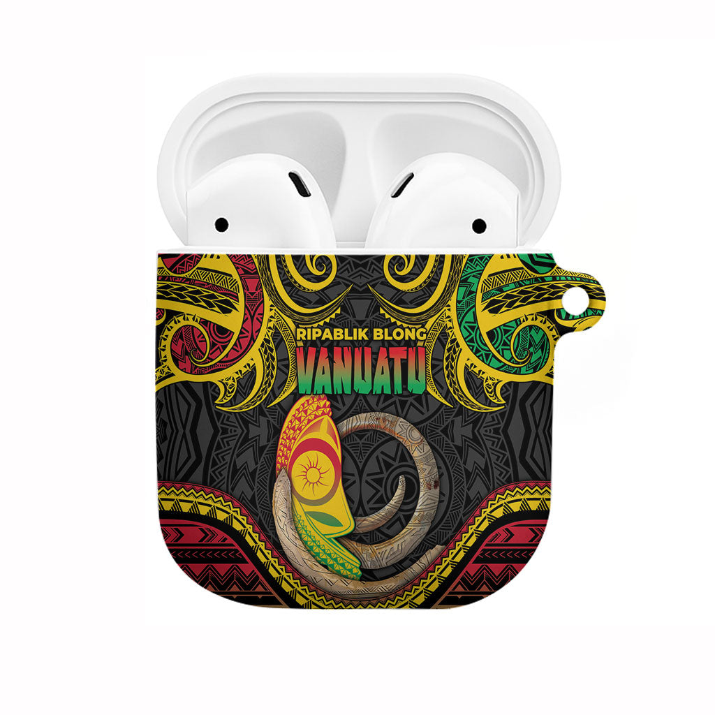 Vanuatu Language Week AirPods Case Boar Tusk Warrior Tribal Floral Pattern DT05 Black - Polynesian Pride