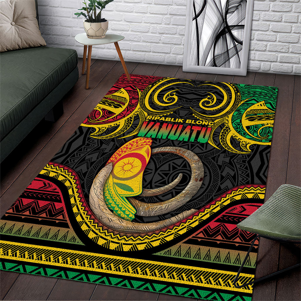 Vanuatu Language Week Area Rug Boar Tusk Warrior Tribal Floral Pattern DT05 Black - Polynesian Pride