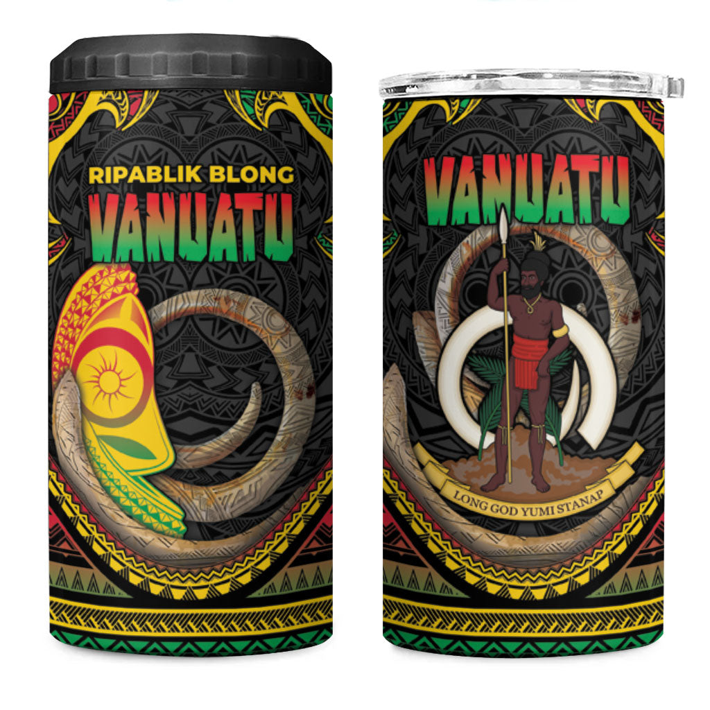 Vanuatu Language Week 4 in 1 Can Cooler Tumbler Boar Tusk Warrior Tribal Floral Pattern DT05 One Size: 16 oz Black - Polynesian Pride