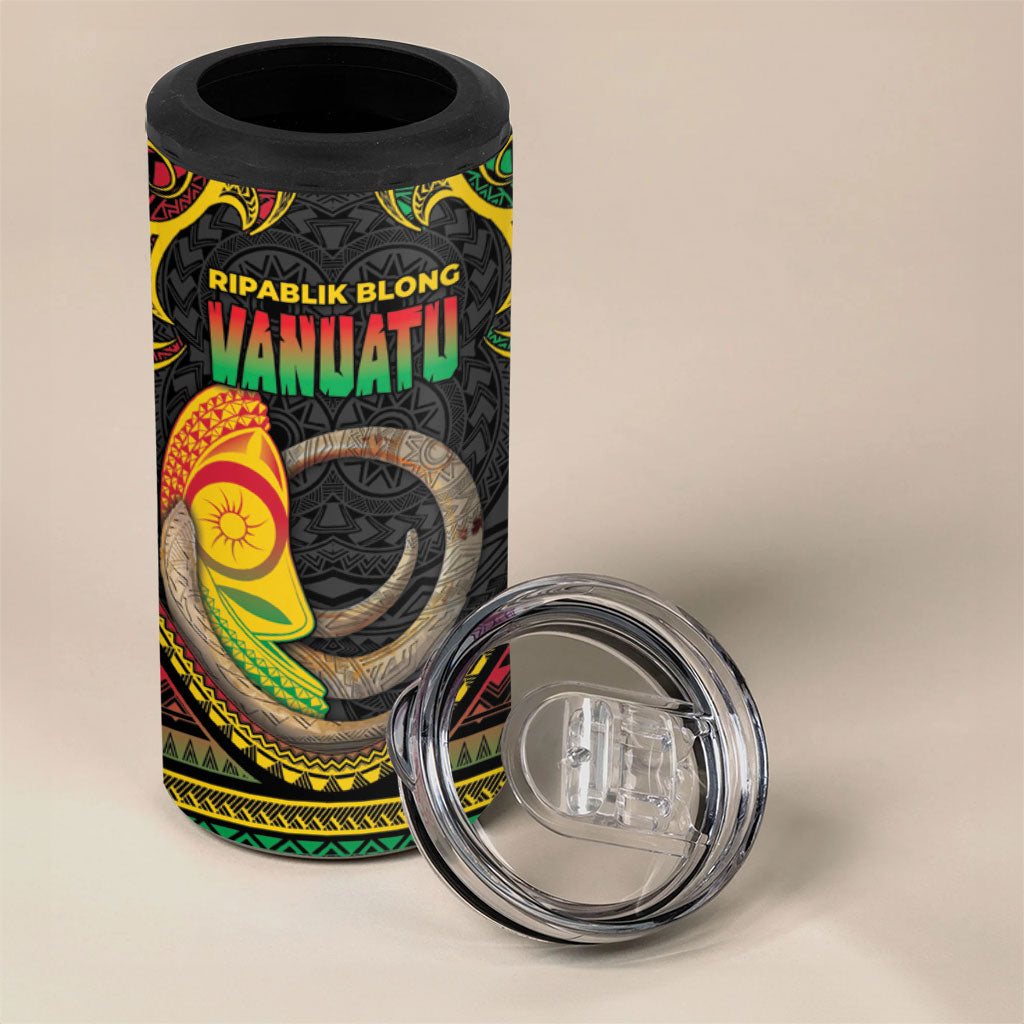 Vanuatu Language Week 4 in 1 Can Cooler Tumbler Boar Tusk Warrior Tribal Floral Pattern