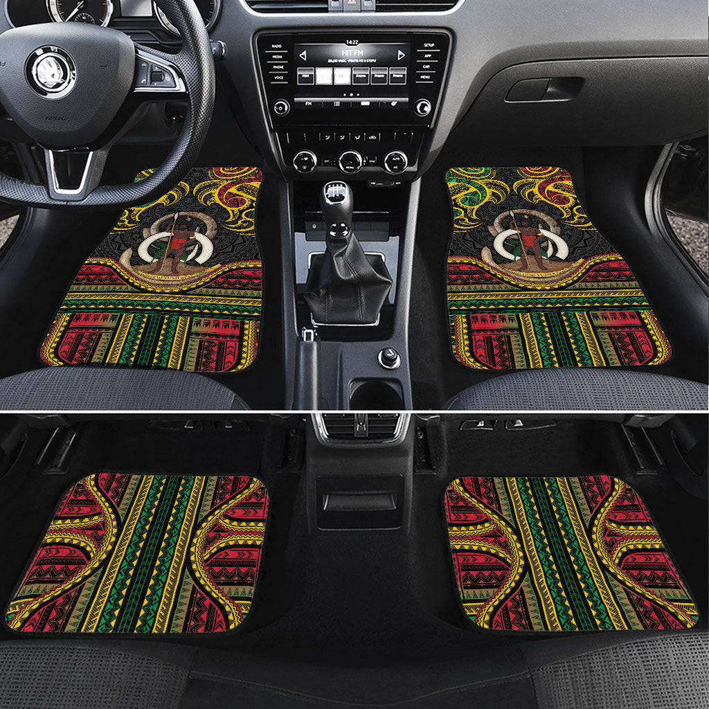 Vanuatu Language Week Car Mats Boar Tusk Warrior Tribal Floral Pattern DT05 Set 4pcs Black - Polynesian Pride