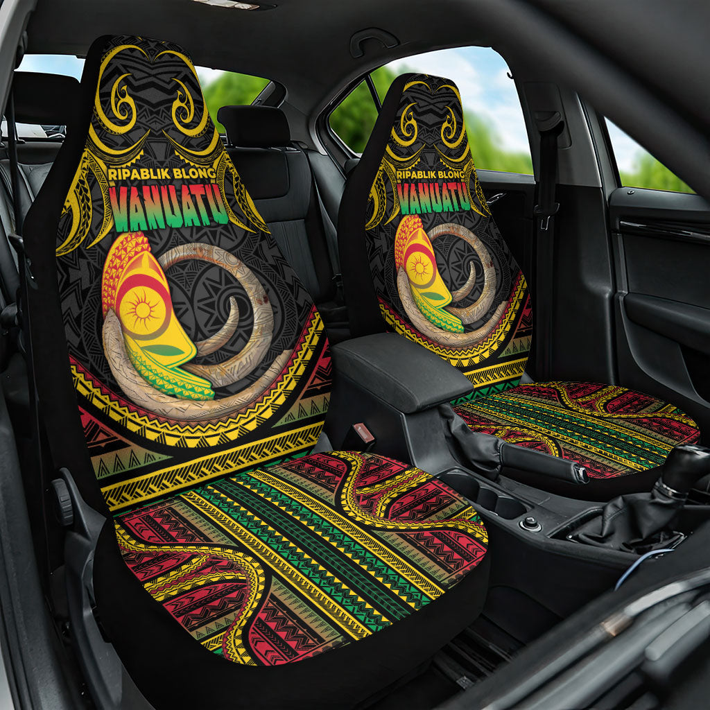 Vanuatu Language Week Car Seat Cover Boar Tusk Warrior Tribal Floral Pattern DT05 One Size Black - Polynesian Pride