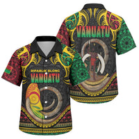 Vanuatu Language Week Family Matching Off The Shoulder Long Sleeve Dress and Hawaiian Shirt Boar Tusk Warrior Tribal Floral Pattern