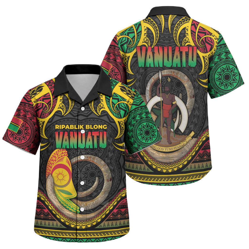 Vanuatu Language Week Family Matching Short Sleeve Bodycon Dress and Hawaiian Shirt Boar Tusk Warrior Tribal Floral Pattern