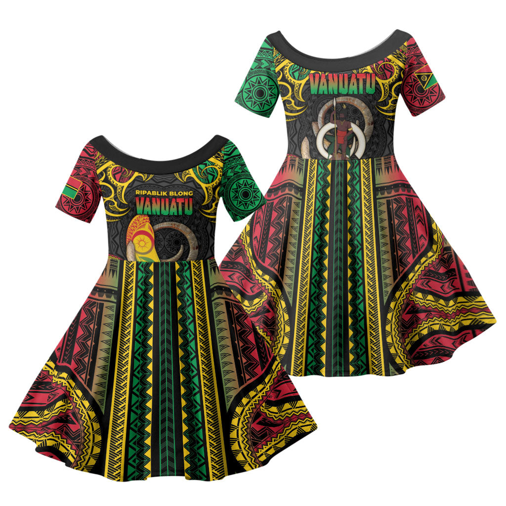 Vanuatu Language Week Family Matching Summer Maxi Dress and Hawaiian Shirt Boar Tusk Warrior Tribal Floral Pattern