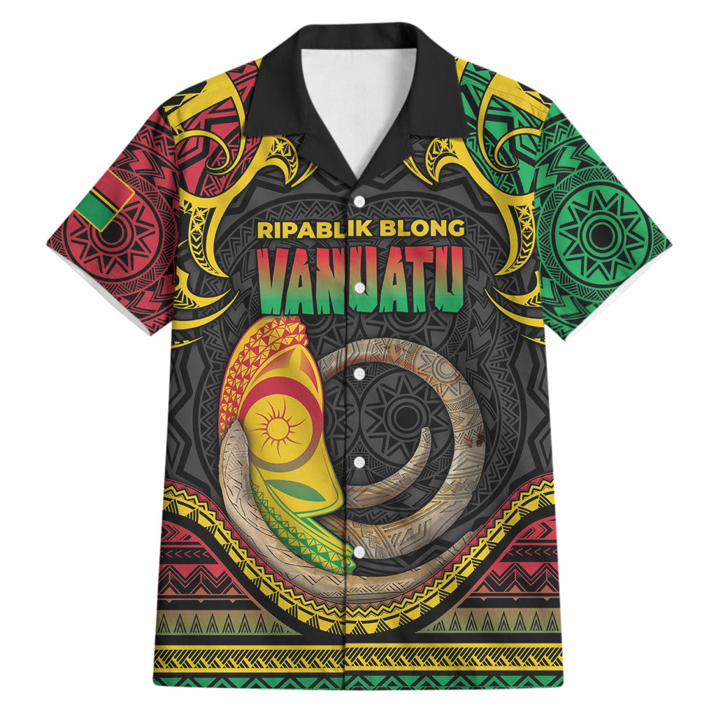 Vanuatu Language Week Hawaiian Shirt Boar Tusk Warrior Tribal Floral Pattern DT05 Black - Polynesian Pride
