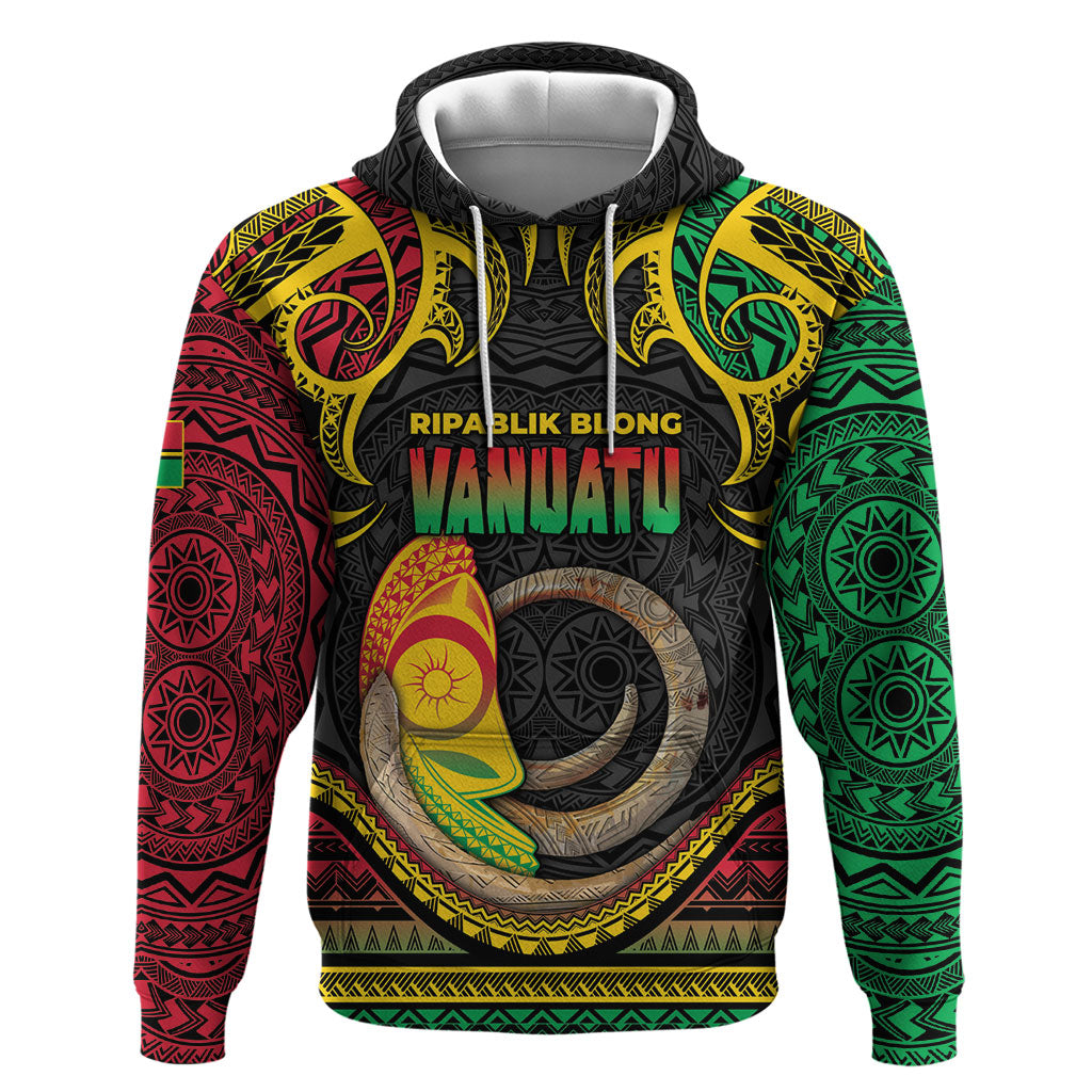 Vanuatu Language Week Hoodie Boar Tusk Warrior Tribal Floral Pattern DT05 Pullover Hoodie Black - Polynesian Pride