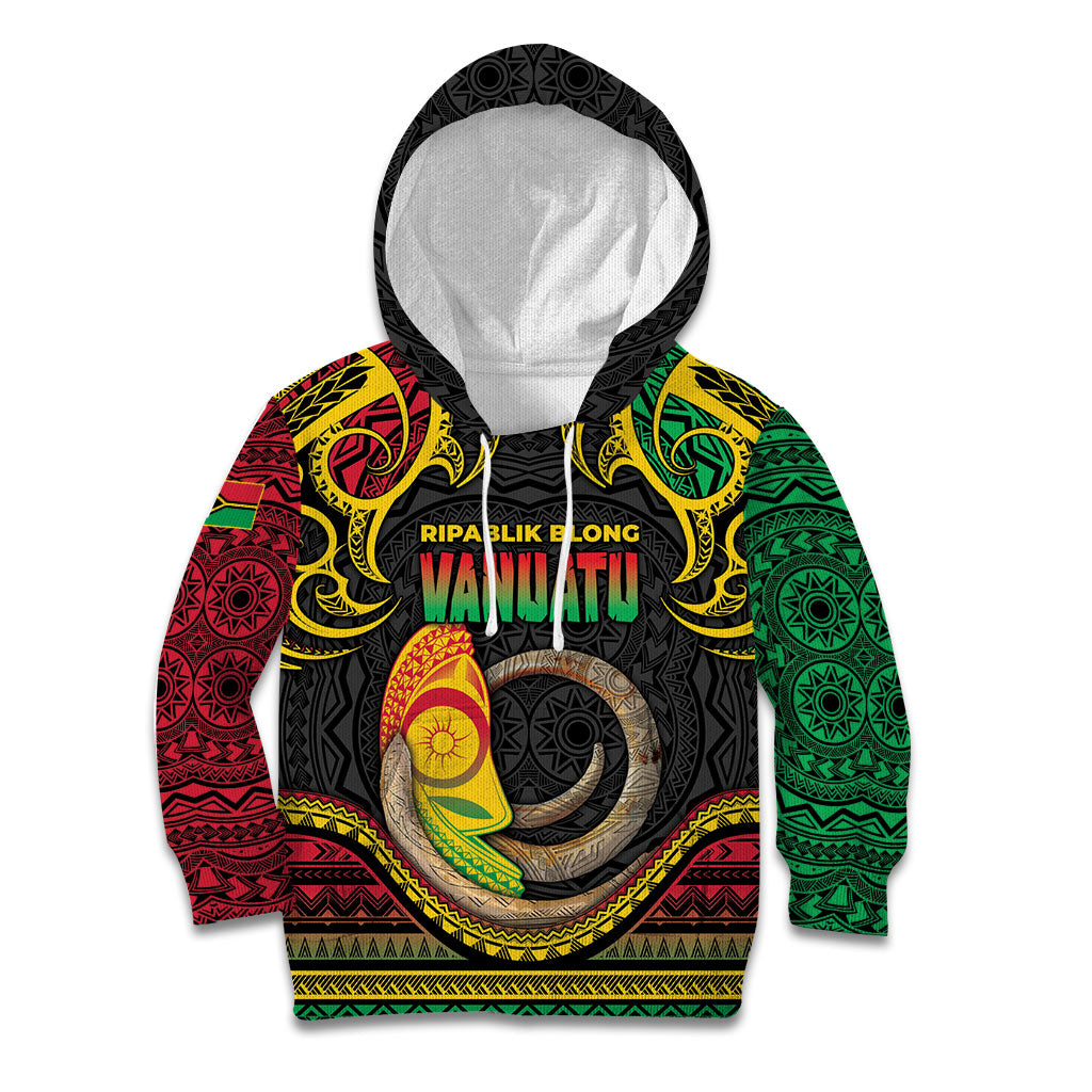Vanuatu Language Week Kid Hoodie Boar Tusk Warrior Tribal Floral Pattern DT05 Hoodie Black - Polynesian Pride