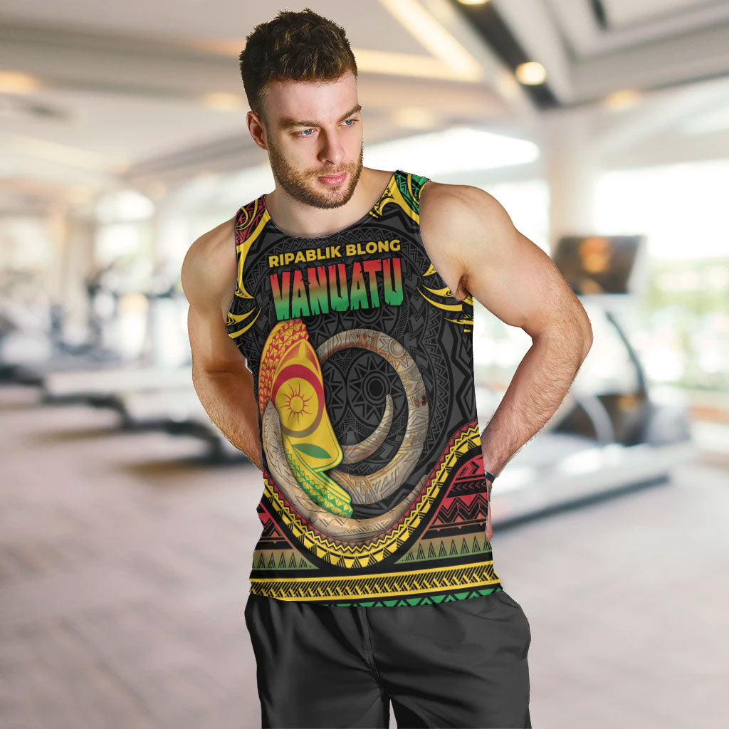 Vanuatu Language Week Men Tank Top Boar Tusk Warrior Tribal Floral Pattern DT05 Black - Polynesian Pride