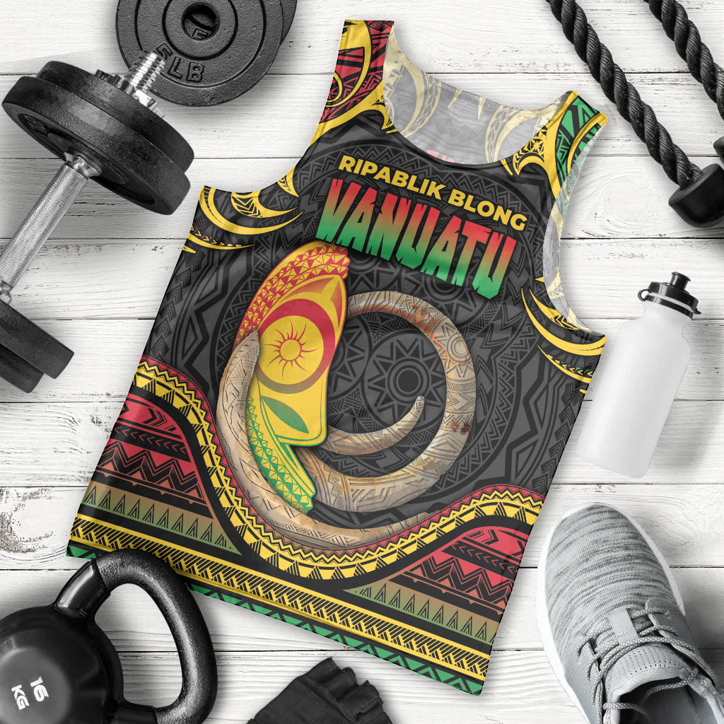 Vanuatu Language Week Men Tank Top Boar Tusk Warrior Tribal Floral Pattern