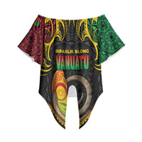 Vanuatu Language Week Off Shoulder Wrap Waist Top Boar Tusk Warrior Tribal Floral Pattern DT05 Black - Polynesian Pride