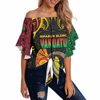 Vanuatu Language Week Off Shoulder Wrap Waist Top Boar Tusk Warrior Tribal Floral Pattern DT05 - Polynesian Pride
