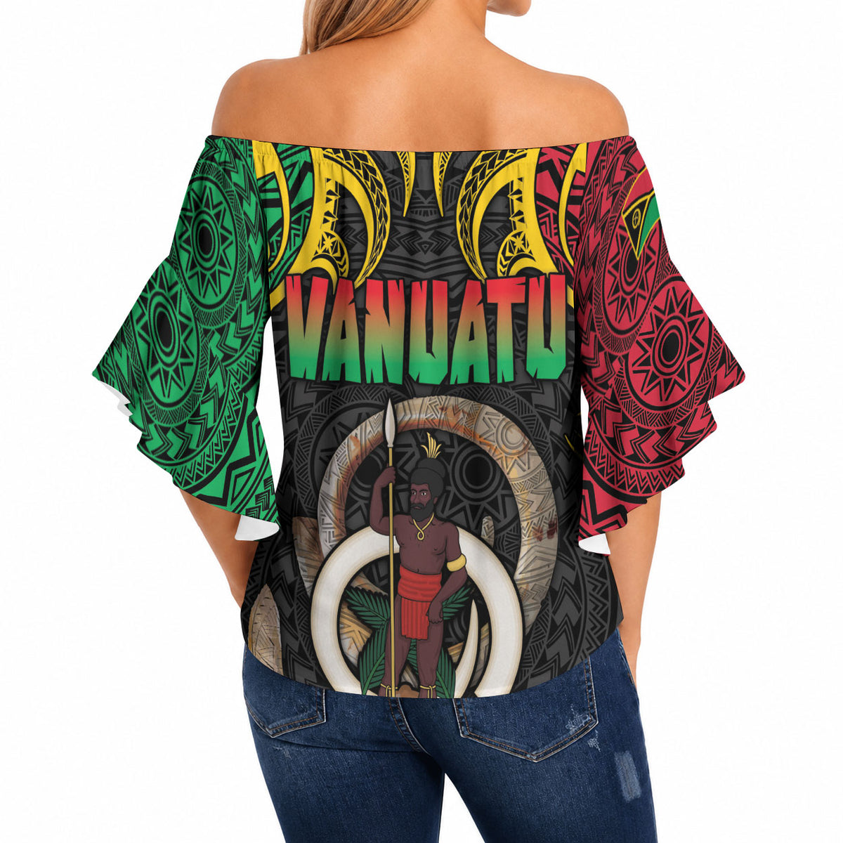 Vanuatu Language Week Off Shoulder Wrap Waist Top Boar Tusk Warrior Tribal Floral Pattern DT05 - Polynesian Pride