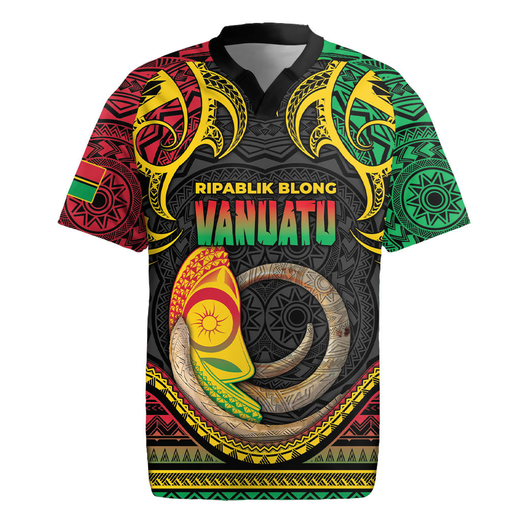 Vanuatu Language Week Rugby Jersey Boar Tusk Warrior Tribal Floral Pattern DT05 Black - Polynesian Pride