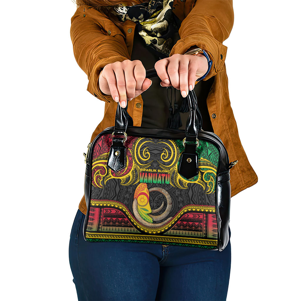 Vanuatu Language Week Shoulder Handbag Boar Tusk Warrior Tribal Floral Pattern DT05 One Size Black - Polynesian Pride