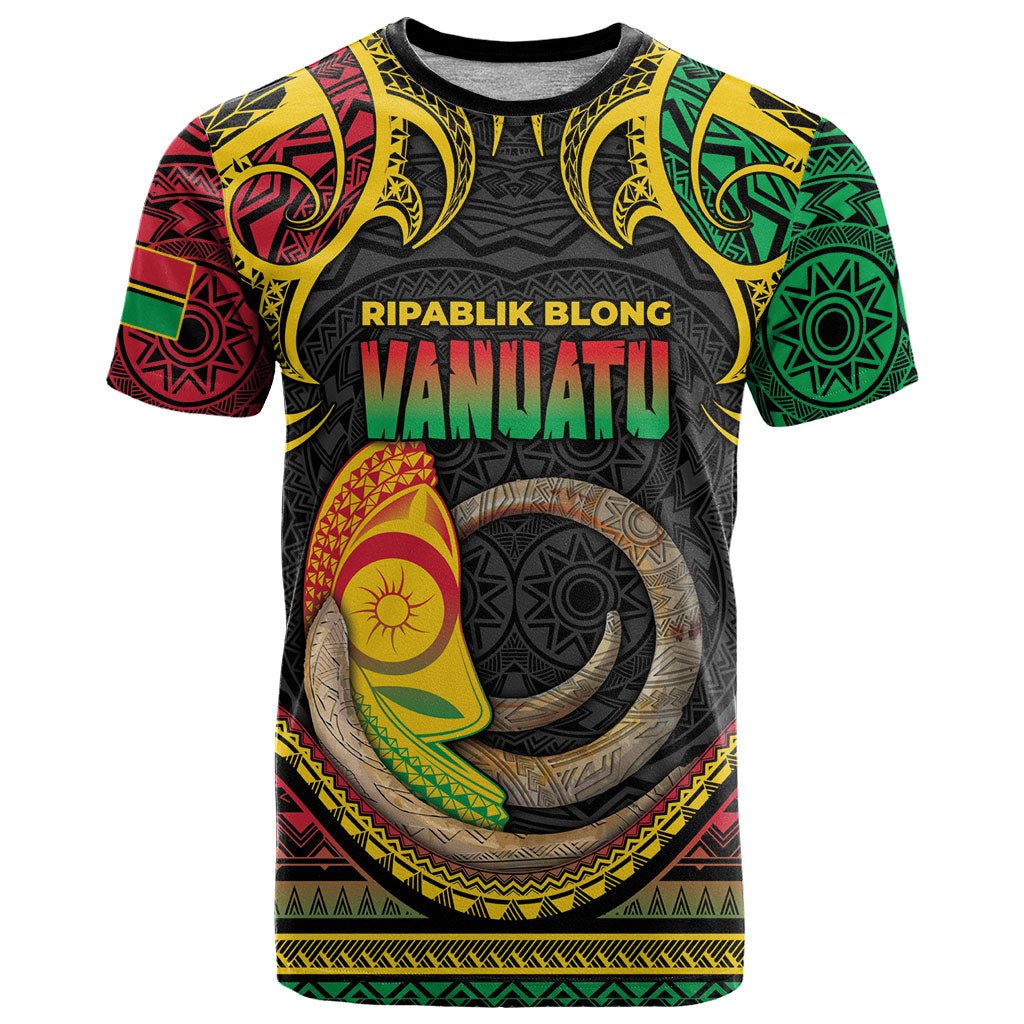 Vanuatu Language Week T Shirt Boar Tusk Warrior Tribal Floral Pattern DT05 Black - Polynesian Pride