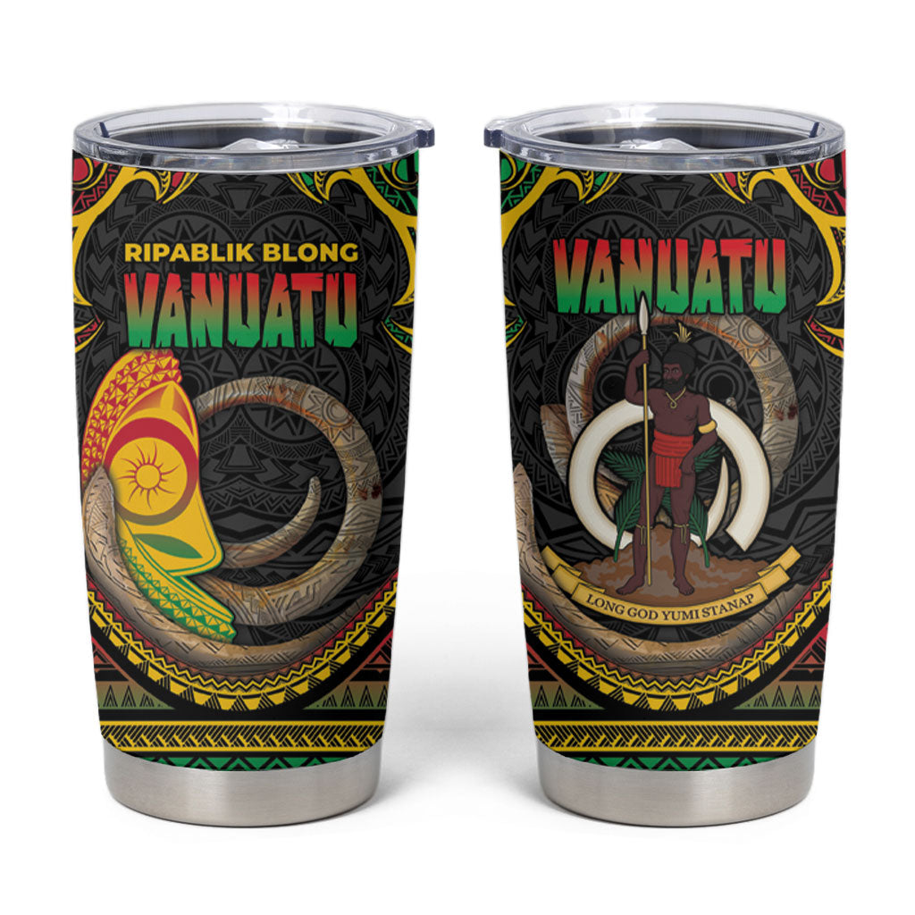 Vanuatu Language Week Tumbler Cup Boar Tusk Warrior Tribal Floral Pattern DT05 Black - Polynesian Pride