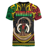 Vanuatu Language Week Women V-Neck T-Shirt Boar Tusk Warrior Tribal Floral Pattern