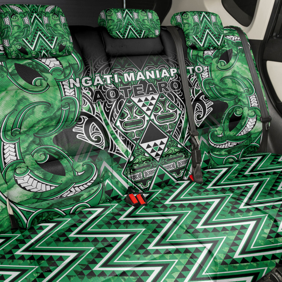 Aotearoa Ngati Maniapoto Back Car Seat Cover Maori Tribal Green Paua Shell Pattern DT05 - Polynesian Pride