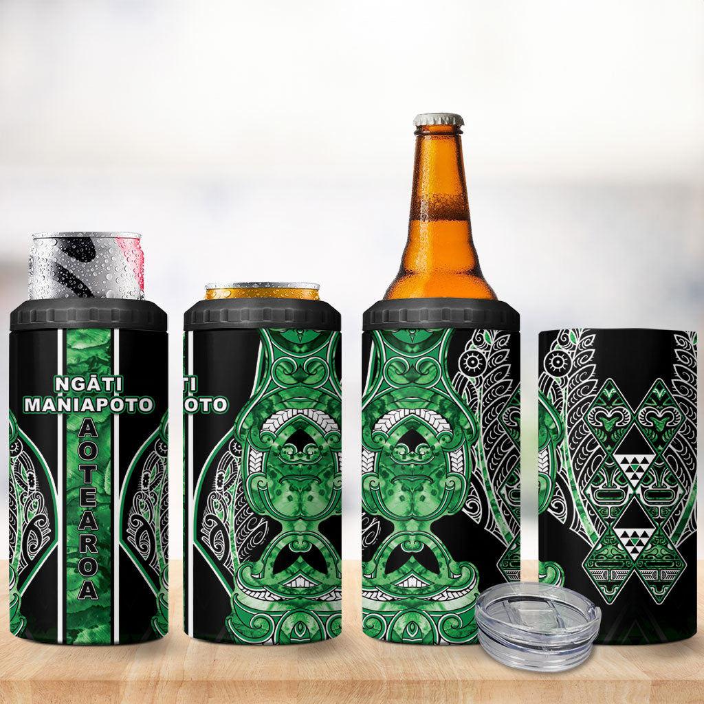 Aotearoa Ngati Maniapoto 4 in 1 Can Cooler Tumbler Maori Tribal Green Paua Shell Pattern DT05 - Polynesian Pride