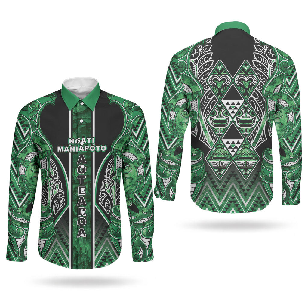 Aotearoa Ngati Maniapoto Couples Matching Off Shoulder Maxi Dress and Long Sleeve Button Shirt Maori Tribal Green Paua Shell Pattern DT05 - Polynesian Pride