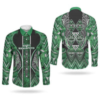 Aotearoa Ngati Maniapoto Couples Matching Off Shoulder Maxi Dress and Long Sleeve Button Shirt Maori Tribal Green Paua Shell Pattern DT05 - Polynesian Pride