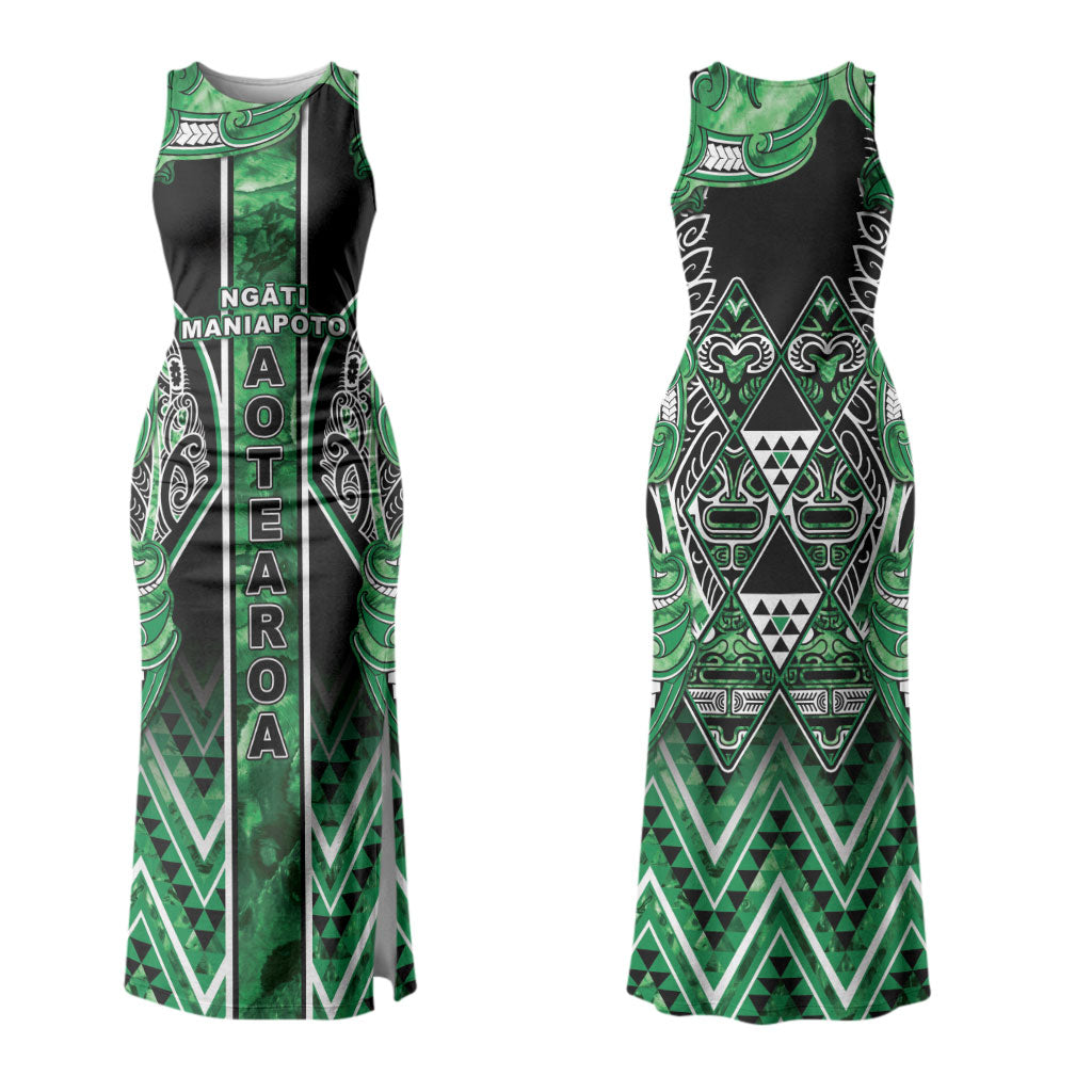 Aotearoa Ngati Maniapoto Couples Matching Tank Maxi Dress and Long Sleeve Button Shirt Maori Tribal Green Paua Shell Pattern DT05 - Polynesian Pride