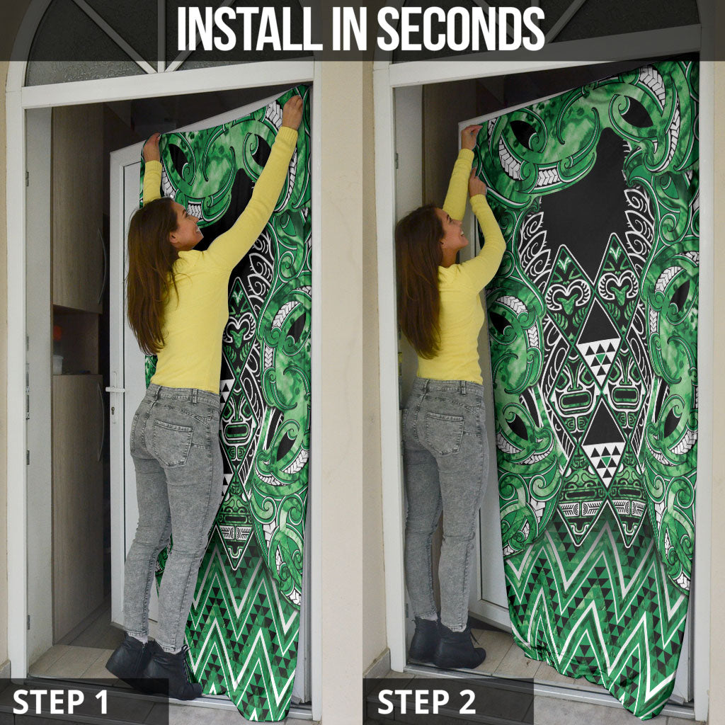 Aotearoa Ngati Maniapoto Door Cover Maori Tribal Green Paua Shell Pattern DT05 - Polynesian Pride
