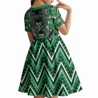 Aotearoa Ngati Maniapoto Kid Short Sleeve Dress Maori Tribal Green Paua Shell Pattern DT05 - Polynesian Pride