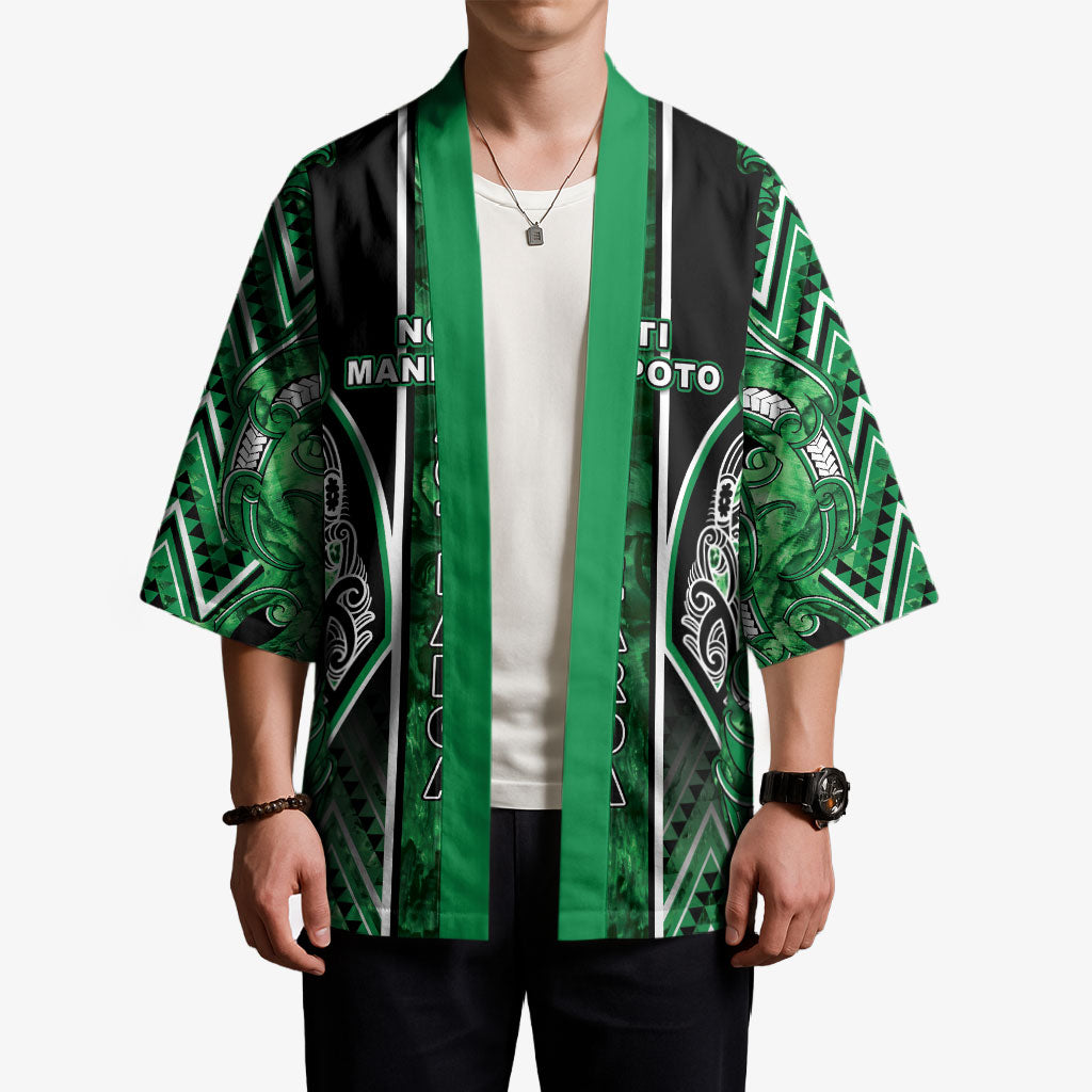 Aotearoa Ngati Maniapoto Kimono Maori Tribal Green Paua Shell Pattern DT05 - Polynesian Pride