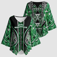 Aotearoa Ngati Maniapoto Kimono Sleeve Blouse Maori Tribal Green Paua Shell Pattern DT05 - Polynesian Pride
