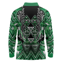 Aotearoa Ngati Maniapoto Long Sleeve Polo Shirt Maori Tribal Green Paua Shell Pattern DT05 - Polynesian Pride