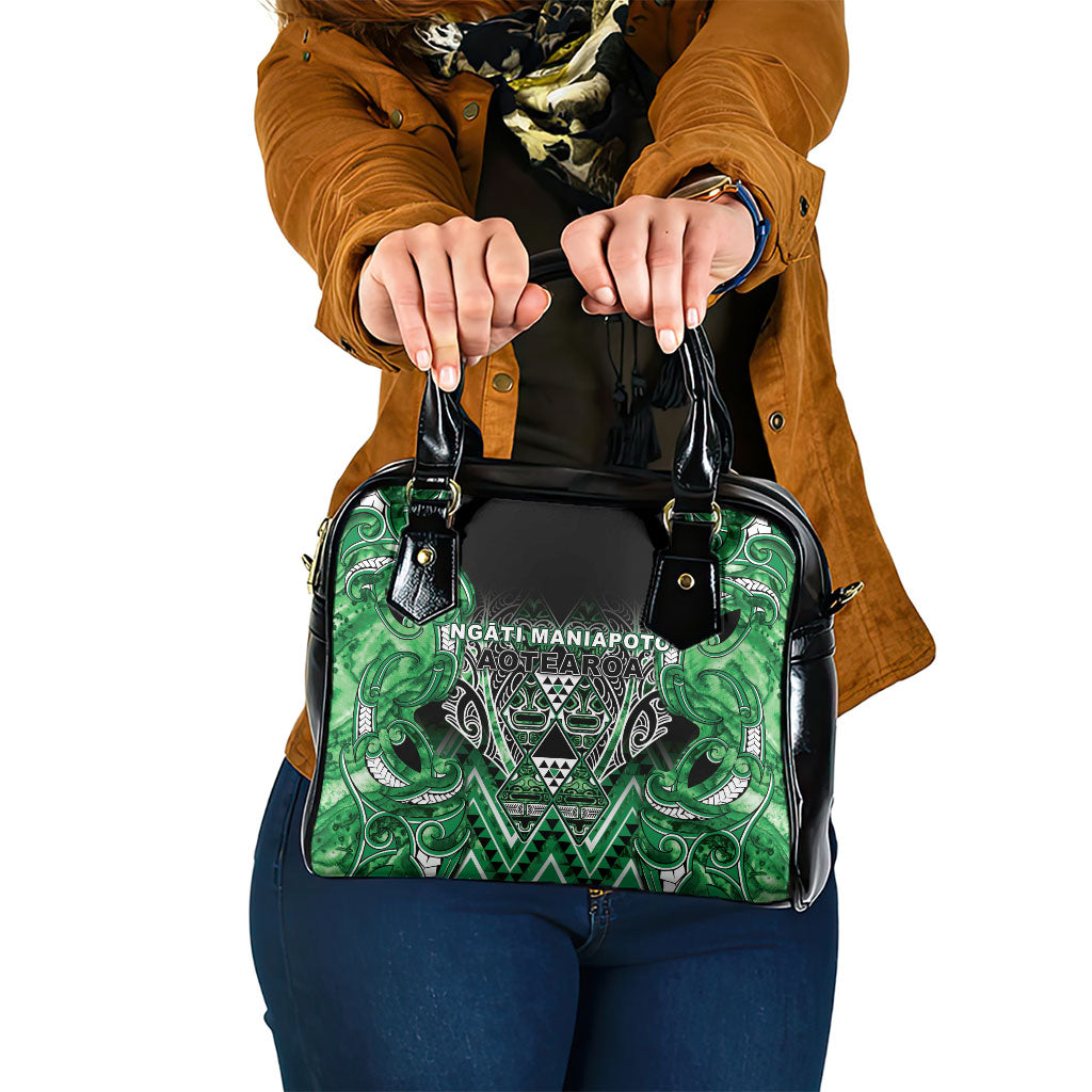 Aotearoa Ngati Maniapoto Shoulder Handbag Maori Tribal Green Paua Shell Pattern DT05 One Size Green - Polynesian Pride