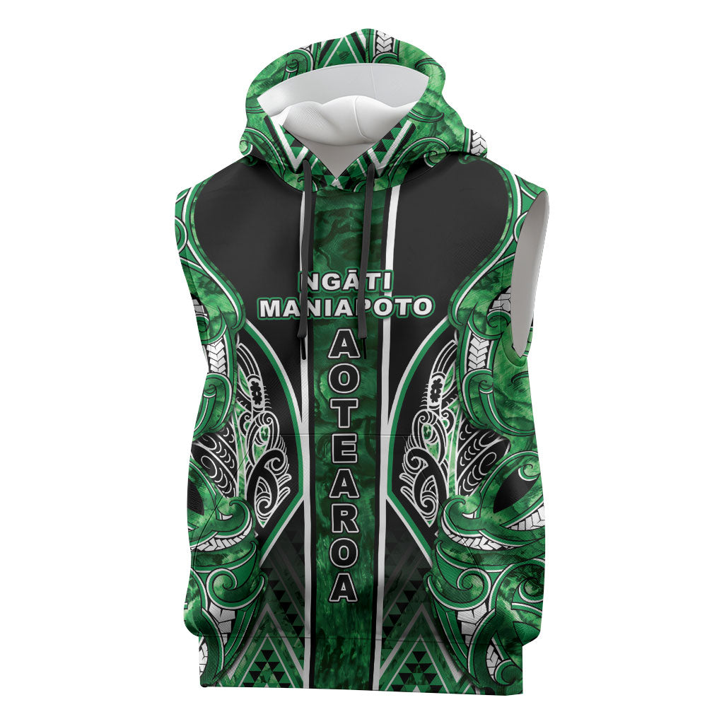 Aotearoa Ngati Maniapoto Sleeveless Hoodie Maori Tribal Green Paua Shell Pattern DT05 Green - Polynesian Pride