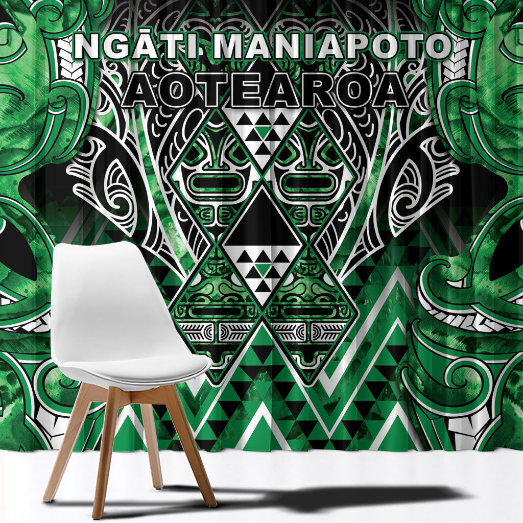Aotearoa Ngati Maniapoto Window Curtain Maori Tribal Green Paua Shell Pattern DT05 - Polynesian Pride