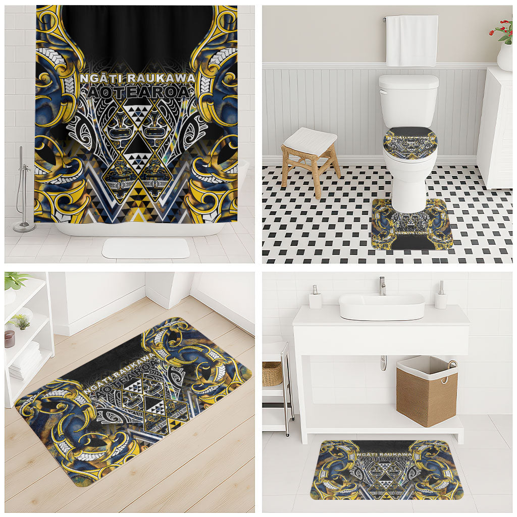 Aotearoa Ngati Raukawa Bathroom Set Maori Tribal Yellow And Navy Paua Shell Pattern DT05 - Polynesian Pride
