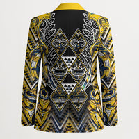 Aotearoa Ngati Raukawa Blazer Maori Tribal Yellow And Navy Paua Shell Pattern DT05 - Polynesian Pride