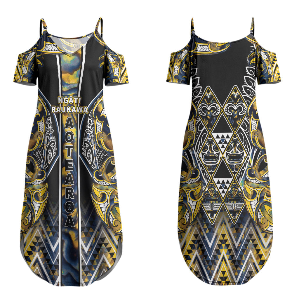 Aotearoa Ngati Raukawa Couples Matching Summer Maxi Dress and Hawaiian Shirt Maori Tribal Yellow And Navy Paua Shell Pattern DT05 - Polynesian Pride