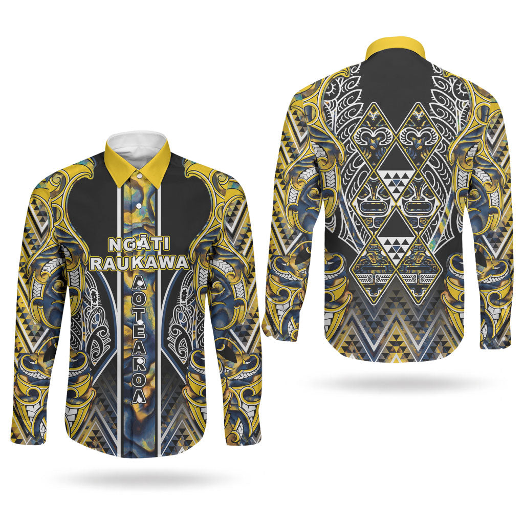 Aotearoa Ngati Raukawa Couples Matching Summer Maxi Dress and Long Sleeve Button Shirt Maori Tribal Yellow And Navy Paua Shell Pattern DT05 - Polynesian Pride