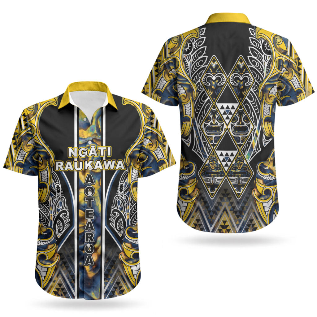 Aotearoa Ngati Raukawa Couples Matching Tank Maxi Dress and Hawaiian Shirt Maori Tribal Yellow And Navy Paua Shell Pattern DT05 - Polynesian Pride