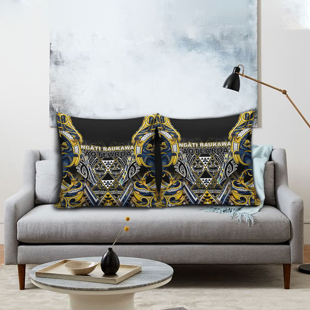 Aotearoa Ngati Raukawa Pillow Cover Maori Tribal Yellow And Navy Paua Shell Pattern DT05 - Polynesian Pride